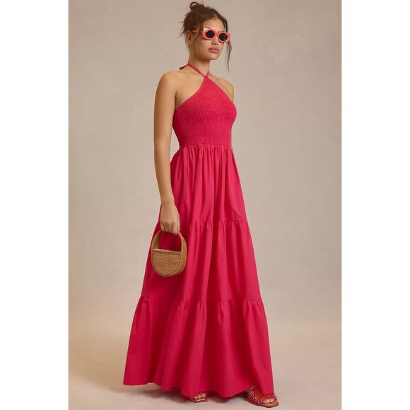 S/W/F Tiered Halter Dress Color: Mustard Yellow Size S Wedding Guest Dress - Picture 1 of 7